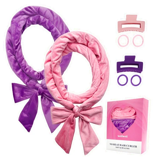 weiwei Overnight Curls No-Heat Curling Headband, 70 Inches Soft Hair Wrap Ribbon Rollers for Long Waves, 8 PCS Gift Set