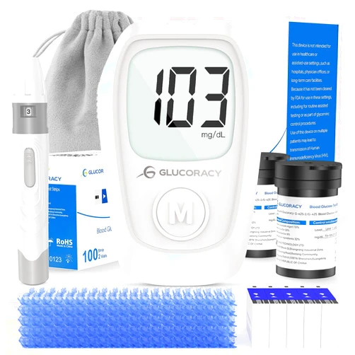 Glucoracy G-425 Glucose Monitor Kit, Blood Sugar Monitor with Glucose Meter, Lancing Device, 100 Test Strips and 100 Lancets, Blood sugar testing kit for Home Use, Diabetes Home Testing Kit