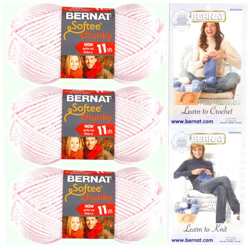 Bernat Softee Chunky Yarn Bundle Super Bulky Number 6, 3 Skeins Baby Pink 28418
