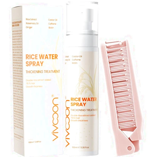 Vivccon Rice Water for Hair Growth, Mixed with Rosemary and Ginger for Hair Thickening, Moisturizing and Strengthening, Rice Water with Folding Comb, 3.38 fl oz