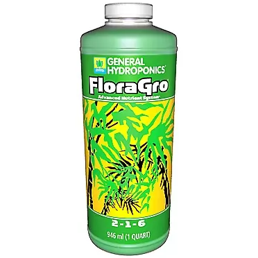 General Hydroponics FloraGro 2-1-6, Use With FloraMicro & FloraBloom, Provides Nutrients For Structural & Foliar Growth, Ideal For Hydroponics, 1-Quart Green