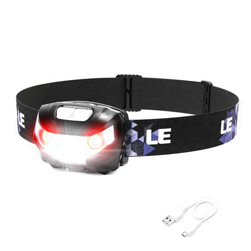 Lepro LED Headlamp Rechargeable - Super Bright Head Lamp with 5 Modes for Camping & Hiking Gear Essentials, IPX4 Waterproof Headlight Flashlight with Red Light, USB Cable Included