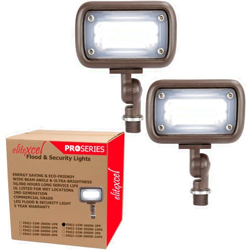 Elitexcel LED Flood Light Outdoor, EliteXcel Gen2 15W Landscape Tree Lights, 1370 Lumen 50W Replacement Waterproof Backyard Security Lights, 3000K Warm White, 1/2