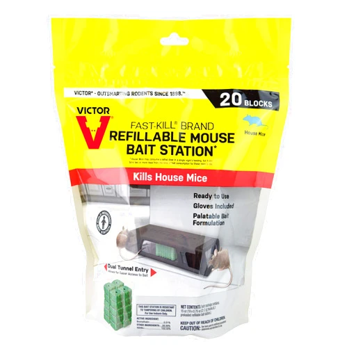 Victor M923 Fast-Kill Brand Ready-to-Use Refillable Mouse Station – 20 Blocks