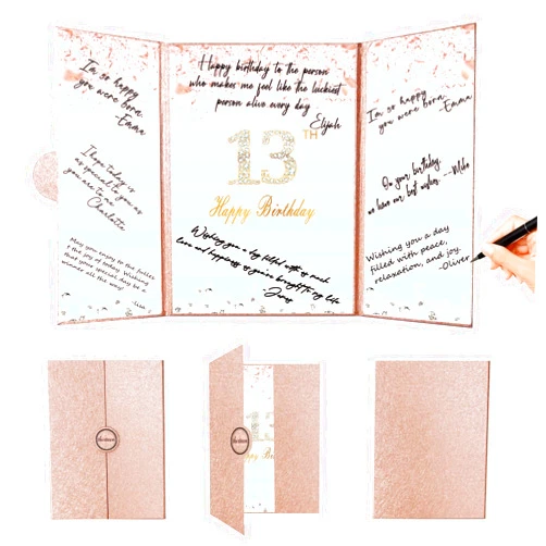 Crenics Rose Gold 13th Birthday Decorations, Creative 13th Birthday Guest Book Alternative, Large 13th Birthday Signature Book 12