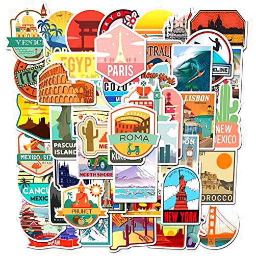 Yilzo City Stickers 50 Pcs Vinyl Waterproof Landmark Sticker Pack for Water Bottle Laptop Guitar Skateboard Car Bike Motorcycle Hydro Flask Suitcase Luggage for Adults Teens