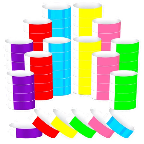 Tudomro 1200 Pack Paper Wristbands for Events Neon Party Wrist Bands Colored Waterproof Concert Identification Hand Bands Lightweight Adhesive Wristbands(Yellow, Green, Blue, Red, Purple, Pink)