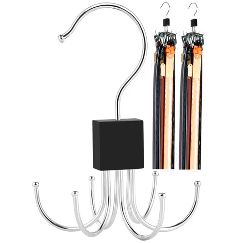 Selumie 2PCS Selumie Belt Organizer Hanger, Belt Hanger for up to 48 Belts, Sturdy Wooden Belt Hanger, 360° Swivel Closet Belt Organizer, Space Saving Belt, Vest, Scarf Organizer, Closet Accessory