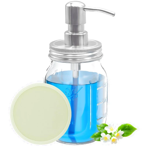 Hutalecho Mason Jar Soap Dispensers with Rustproof Stainless Steel Lid and Pump, Perfect for Bathroom or Kitchen (1, Silver)