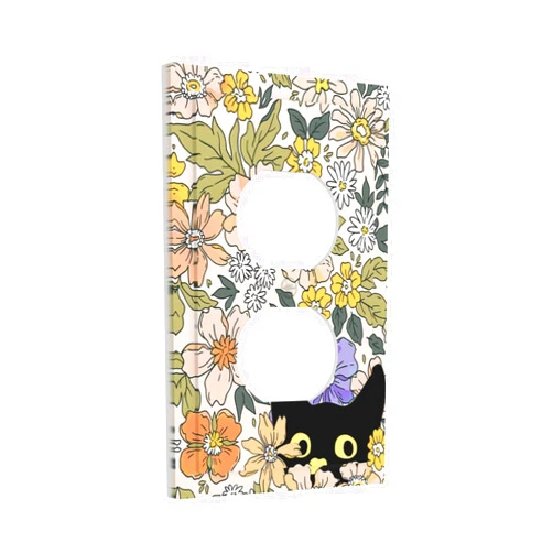 Xuejiaku Outlet Covers Boho Colorful Floral Flower Cute Cat 1 Gang Duplex Light Switch Cover Plate Decorative Wall Plates Electrical Switchplate Receptacle Cover for Bathroom Bedroom Kitchen Decor