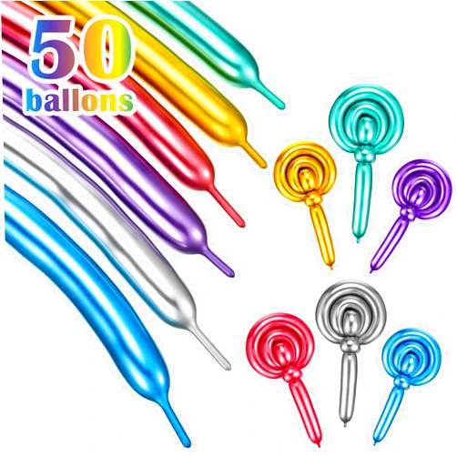 Skylety 50 Pieces 260 Long Twisting Balloons Animal DIY Latex Balloons Modelling Balloons for Christmas Birthday Wedding Party Garland Decorations(Red, Purple, Blue, Green, Silver and Gold)