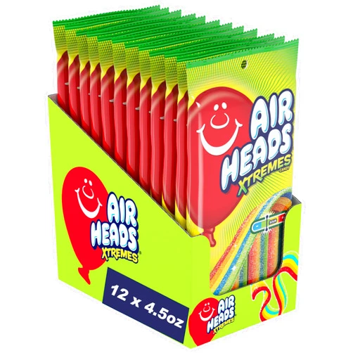 Airheads Xtremes Belts Sour Candy, Rainbow Berry, Non-Melting, Bulk Party Bag, 4.5 oz (Pack of 12)