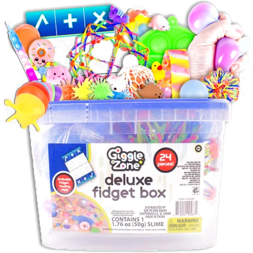 Sunny Days Entertainment 24 Piece Fidget Box, Sensory Toys with Storage Container, Party Favor, Treasure Box, Carnival, Pinata Stuffers, Adult Stress Relief, ADHD Toy