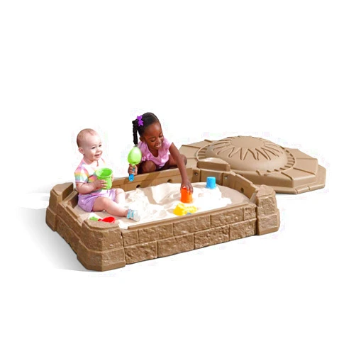 Step2 Naturally Playful Sandbox II, Kids Sand Activity Sensory Play Pit, Summer Outdoor Toys, 7 Piece Toy Accessories, for Toddlers 1+ Years Old