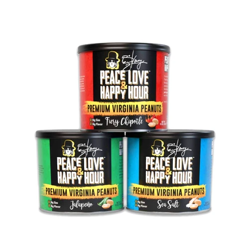 Peace Love & Happy Hour Premium Virginia Peanuts 3-Pack Sampler (10 oz Cans)