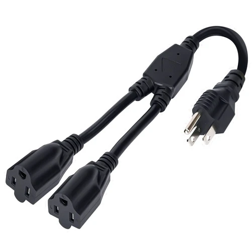 Elecan 2 Way Power Cord Splitter Cable-3 Prong 1 to 2 Extension Cord-Outlet Saver-Elecan Male to Female Y Splitter Power Extension Cable Strip–UL Certified SJTW 16 Gauge 13 A/125 V–1 Feet Black