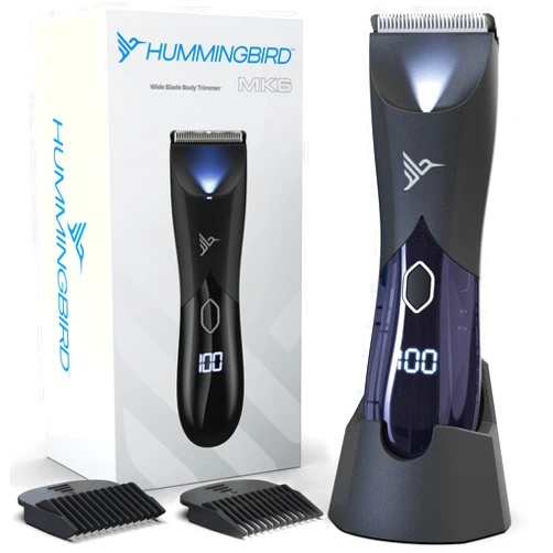 HUMMINGBIRD MK6 Body Hair Trimmer for Men – Wide Ceramic Blade, No Nick, No Cut, Ball Trimmer & Body Shaver, Waterproof, USB-C Rechargeable, LED Display, Charging Dock & Travel Pouch, Body Trimmer