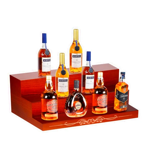 AGJIDSO Liquor Bar Bottle Display Shelf, 3 Tier Solid Wood Liquor Bottle Stand, Bar Liquor Shelves for Home, Bar, Kitchen