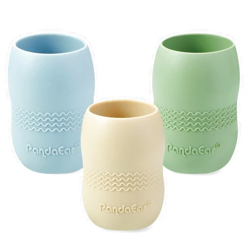 PandaEar 3 Pack 100% Tiny Silicone Drinking Training Cup for Baby and Toddler, Tiny Open Cups for Infants (Blue/Green/Tan)