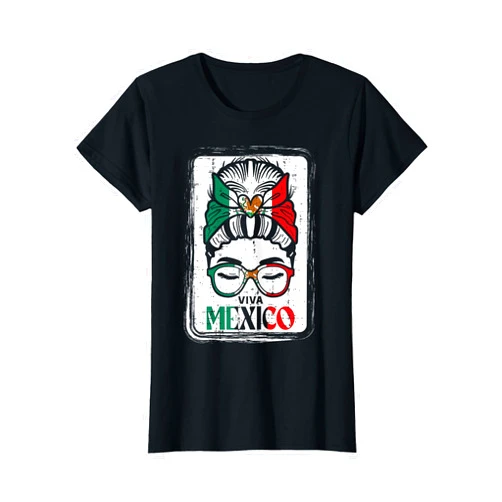 Mexican Independence Day Shirts Men Women Kids Viva Mexico Messy Bun Mexican Independence Girls Kids Women T-Shirt