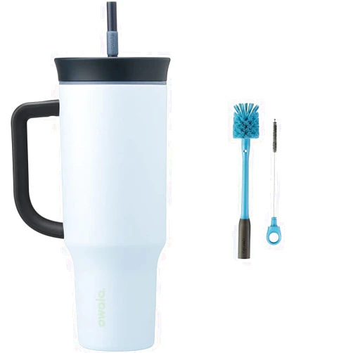 Owala 40oz Stainless Steel Triple Layer Insulated Travel Tumbler with Spill Resistant Lid & 2-in-1 Water Bottle Brush Cleaner