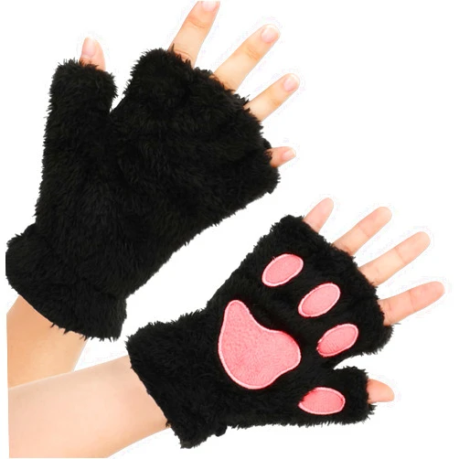 COMNICO Cat Paws Gloves Soft Hand Paw Gear Bear Furry Paw Fingerless Cat Mittens Halloween Cosplay Costume Accessories