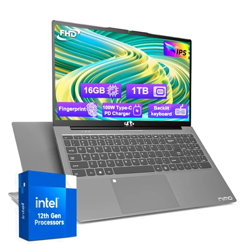 NIMO 15.6-FHD-Laptop Student-Laptop, 16GB RAM 1TB SSD, Intel Pentium Quad-Core N100 Processor (Up to 3.4GHz) Backlit Keyboard Fingerprint WiFi 6 BT5.2 Business-Laptop, 2 Years Warranty Windows 11 Laptop