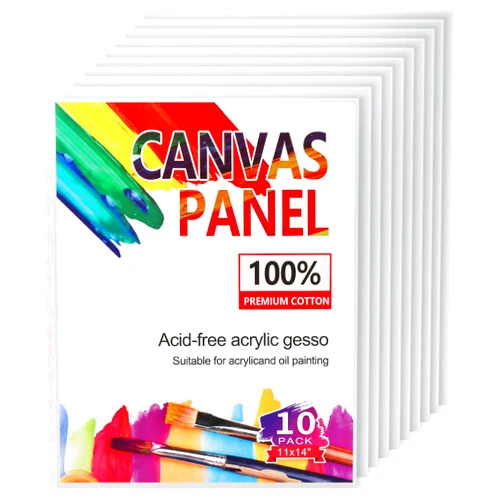 FloraSea 10 Pack 11x14 Inch Canvas Boards for Painting, Blank Canvases for Painting, Triple Primed for Oil & Acrylic Paints, 100% Cotton Canvas Panels for Acrylics Oil Watercolor Tempera Paints, 3mm Thickness