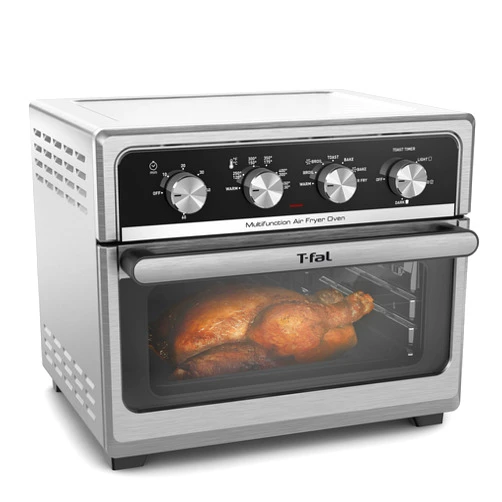 T-fal 9 in 1 Toaster Oven Air Fryer Combo Stainless Steel Convection Countertop Oven, Fast Heatup, 7 Pound Chicken Capacity, Extra Crispy Results, Toast, Bake, Air Fry, Reheat, Broil