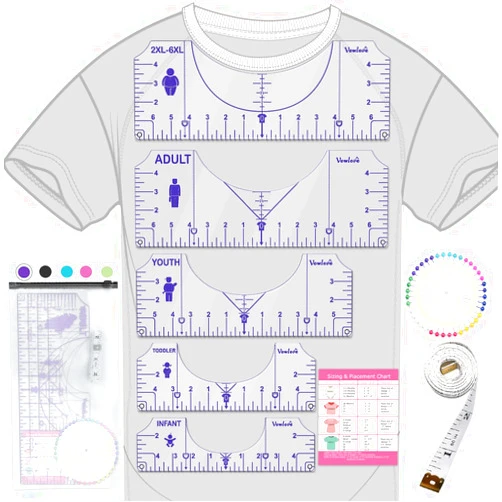 Vowlove Tshirt Ruler Guide for Vinyl Alignment T Shirt Ruler to Center Designs T-Shirt Alignment Tool for Embroidery Logo Vinyl Placement Tee Shirt Guide Ruler for Heat Press Tshirt Printing Guide Set