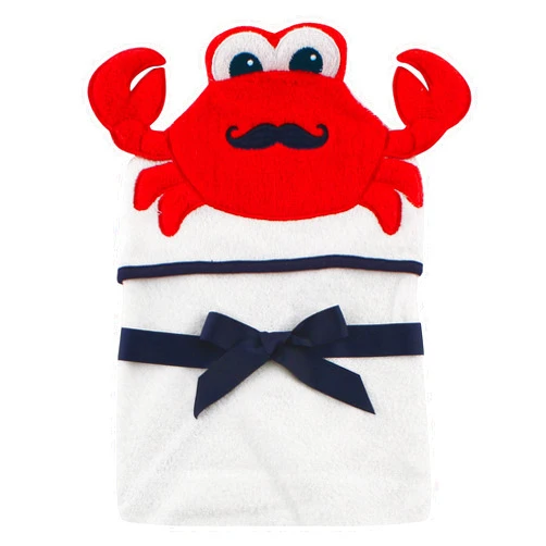 Hudson Baby Unisex Baby Cotton Animal Face Hooded Towel, Mr Crab, One Size