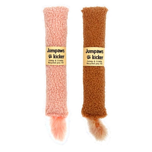 Jumpaws 2 Pack Natural Interactive Catnip & Silvervine Cat Kicker with Tail, Bite Resistant Chew Toy, Crinkle Kicker, Accessories for Indoor Cat, Sherpa Material