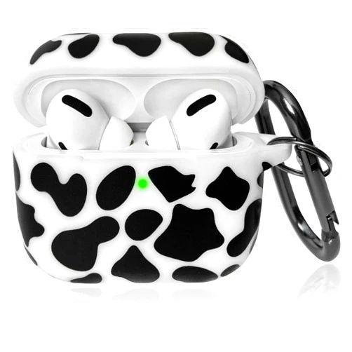 AGAOSH for Airpods Pro Case Cover with Keychain,Full Protective inspired Cute Cow Print Skin Catalyst Airpod Case Pro Silicone for Women Men Girl with Airpods Pro Charging Case,Front LED Visible