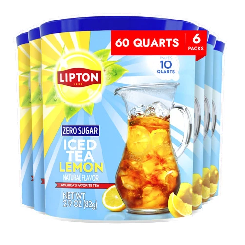 Lipton Zero Sugar Iced Tea Mix, Lemon Flavor Black Iced Tea, Makes 10 Quarts (Pack of 6)