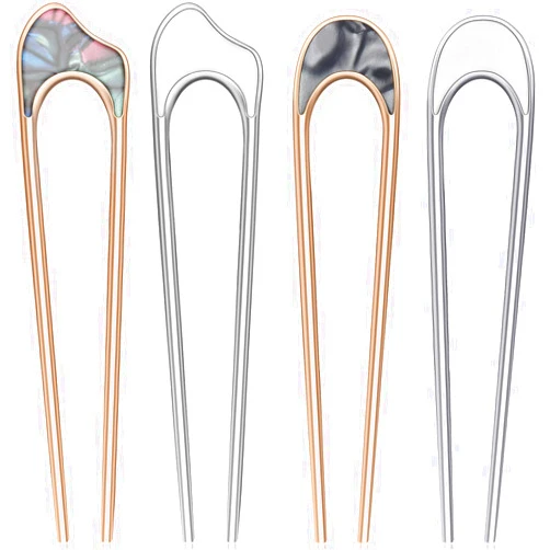 Chuangdi 4 Pieces U Shaped Hair Pin Stick Vintage Metal Hair Pin Fork Sticks Hair Chignon Pins Elegant Hair Chopsticks U Shaped Headdress U Sticks Pins Hair Styling Accessory for Woman Girls (Gold and Silver)