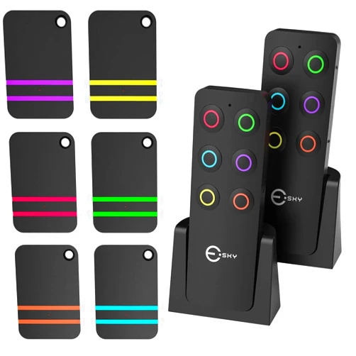 Esky Key Finder - Wallet Tracker, Key Finders & Trackers with Extra Transmitter, 80dB Noise Sound and 6 Receivers - Wallet Finder and Item Locator for Finding Key, Remote & Wallet, Batteries Included