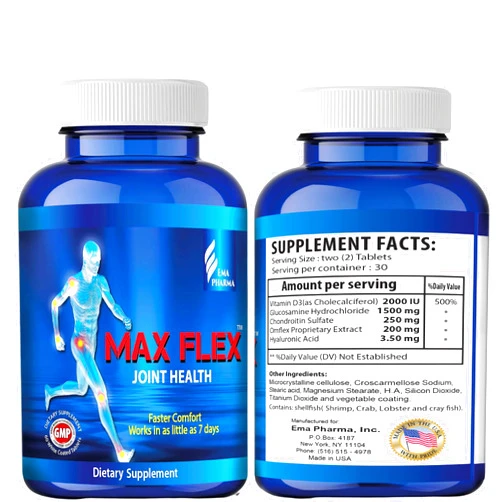 MAX Flex Joint Health – Advanced Joint Support Supplement with Glucosamine, Chondroitin, Collagen Type II, Joint Inflammatory Relief as Turmeric - Bone & Cartilage Support - 60 Tablets.
