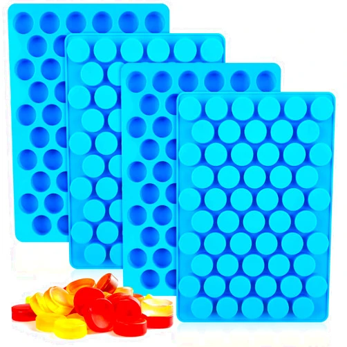 CLUEWR 55 Cavity Gummy Molds, Non-stick Round Silicone Molds for Hard Candies, Caramels, Toffees, Chocolates, 4 PCS
