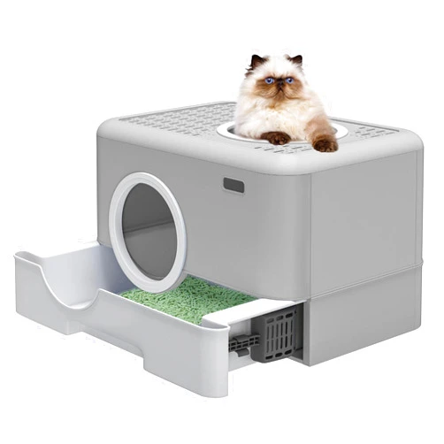 YITAHOME Large Enclosed Cat Litter Box with Lid Cover, Hooded Odorless Anti-Splashing Cat Toilet with Drawer Litter Scoop Front Entry Top Exit Door, Easy to Install and Clean