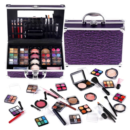 CHARMCODE Makeup Kit for Teen Girls & Women Full Kit, Beauty Train Case with Starter Cosmetic Set, Make Up Valentine's Day Gift Box with Eyeshadow,Lipgloss,Highlighter,Blush,Lip&Eye Pencils,Brush & More(Purple)