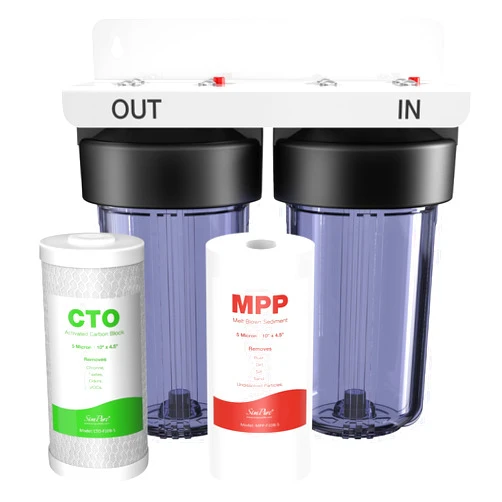 SimPure Whole House Water Filter System, 2 Stages Clear Home Water Pre-Filtration with Carbon and Sediment Filters, Reduce Odor, Chlorine, Taste, Iron, 1