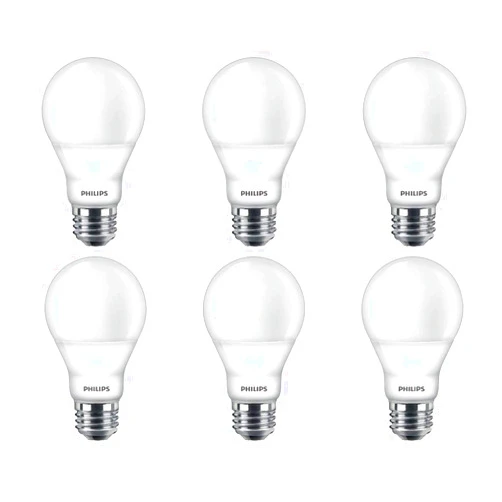 Philips LED Flicker-Free Frosted A19 Light Bulb, Dimmable Warm Glow Effect, 800 Lumen, 2700-2200K, 8.8W=60W, E26 Base, 6-Pack