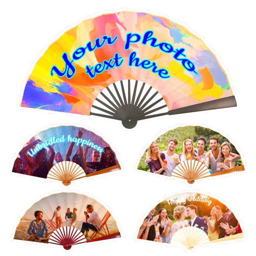 XSTZR Personalized Folding Fans Custom Photo Hand Fan for Line Dancing, Popping Fan with Custom Text, Wedding Concert Rave Cosplay Saloon Accessories, Decorative Handheld Fan for Women Men