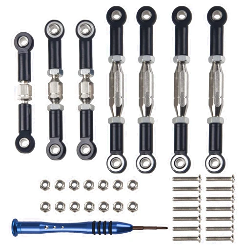 Share Goo ShareGoo Aluminum Turnbuckle Pull Rod Steering Linkages Arm Tie Rod Ends Servo Link Rod with Screwdriver Compatible with WLtoys 144001 1/14 RC Car Buggy,Black