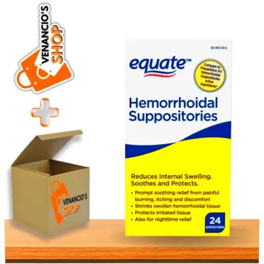 VENANCIO'S SHOP Equate Hemorrhoidal Suppositories, Relief Daytime and Nighttime Discomfort of Hemorrhoids - Compare to Active Ingredients of Preparation H.* + Includes Venancio’sfridge Sticker (24 Count - Pack of 1)