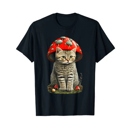 Cute Cottagecore Aesthetic Cat Mushroom Hat Tees Cute Cottagecore Aesthetic Cat with Mushroom Hat T-Shirt