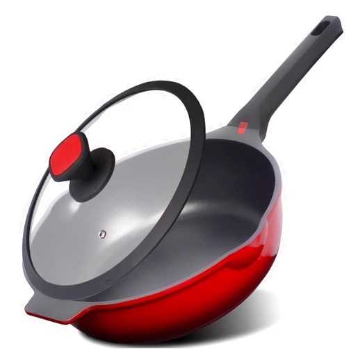 DIIG Nonstick Deep Frying Pan Skillet with Lid, 12 inch/ 5.5 QT Saute Pan with Silicone Lid, Sauce Pan Cookware Cooking Chef Pan, Cast Aluminum Induction Compatible, Ruby Red