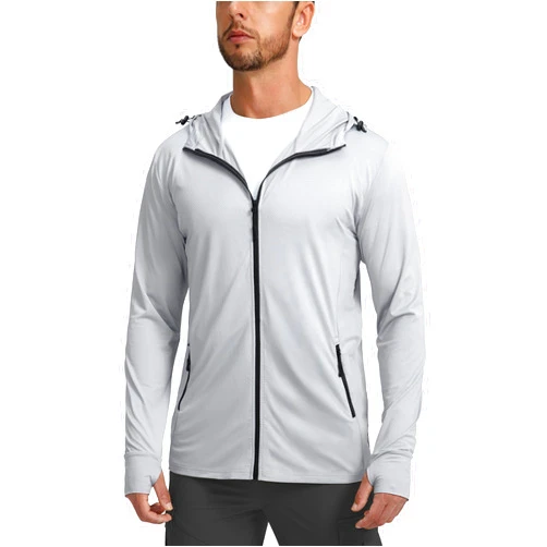 Sejuani Men's UPF 50+ Light Jacket Full Zip Sun Protection Hoodie Long Sleeve Sun Shirts for Men Hiking Fishing Zip Pockets