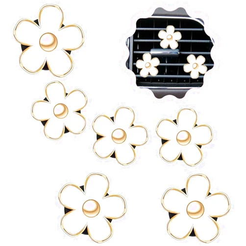 Eluckya 6 Pcs Daisy Flower Air Vent Clip Air Conditioning Outlet Clip Car Air Freshener Clip Car Interior Decor Charm Colorful Car Interior Accessories for Girls Women(White)