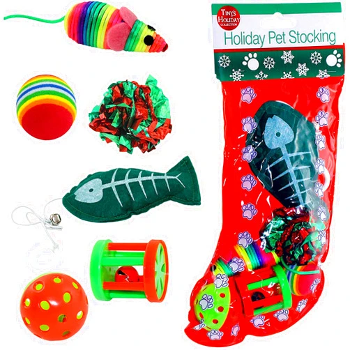 Kole Christmas Cat Stocking, 6 Assorted Toys, Medium Breeds